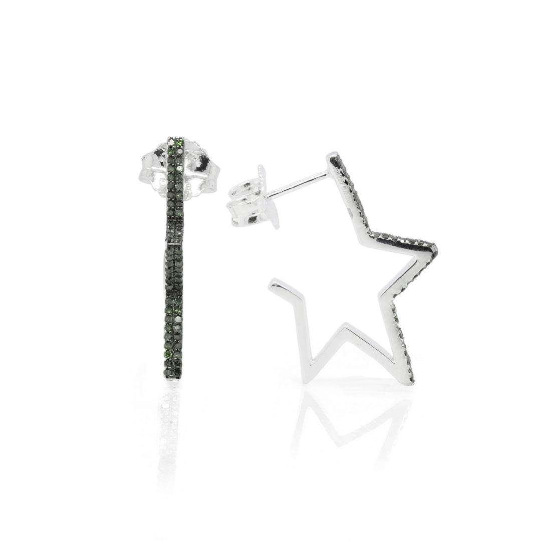 0.41 Cts Green Diamond Hoop Earring in 925 Two Tone