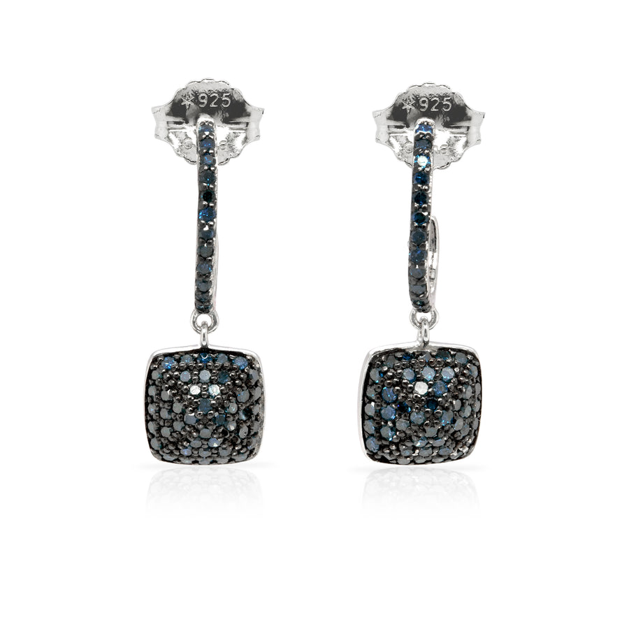 0.98 Cts Blue Diamond Earring in 925 Two Tone