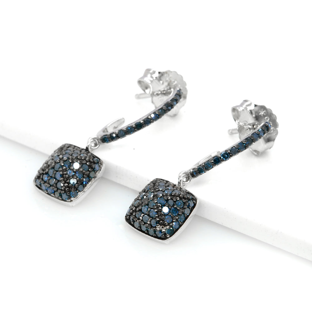 0.98 Cts Blue Diamond Earring in 925 Two Tone