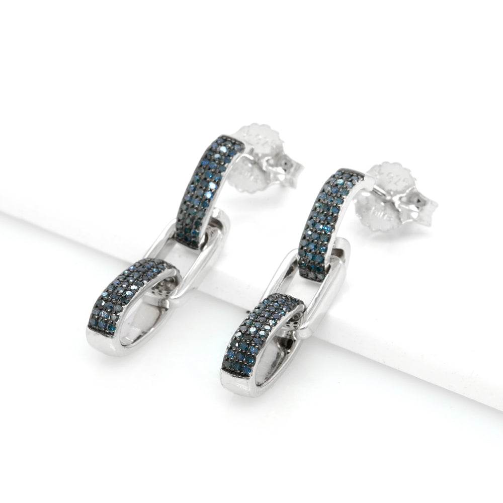 0.49 Cts Blue Diamond Earring in 925 Two Tone