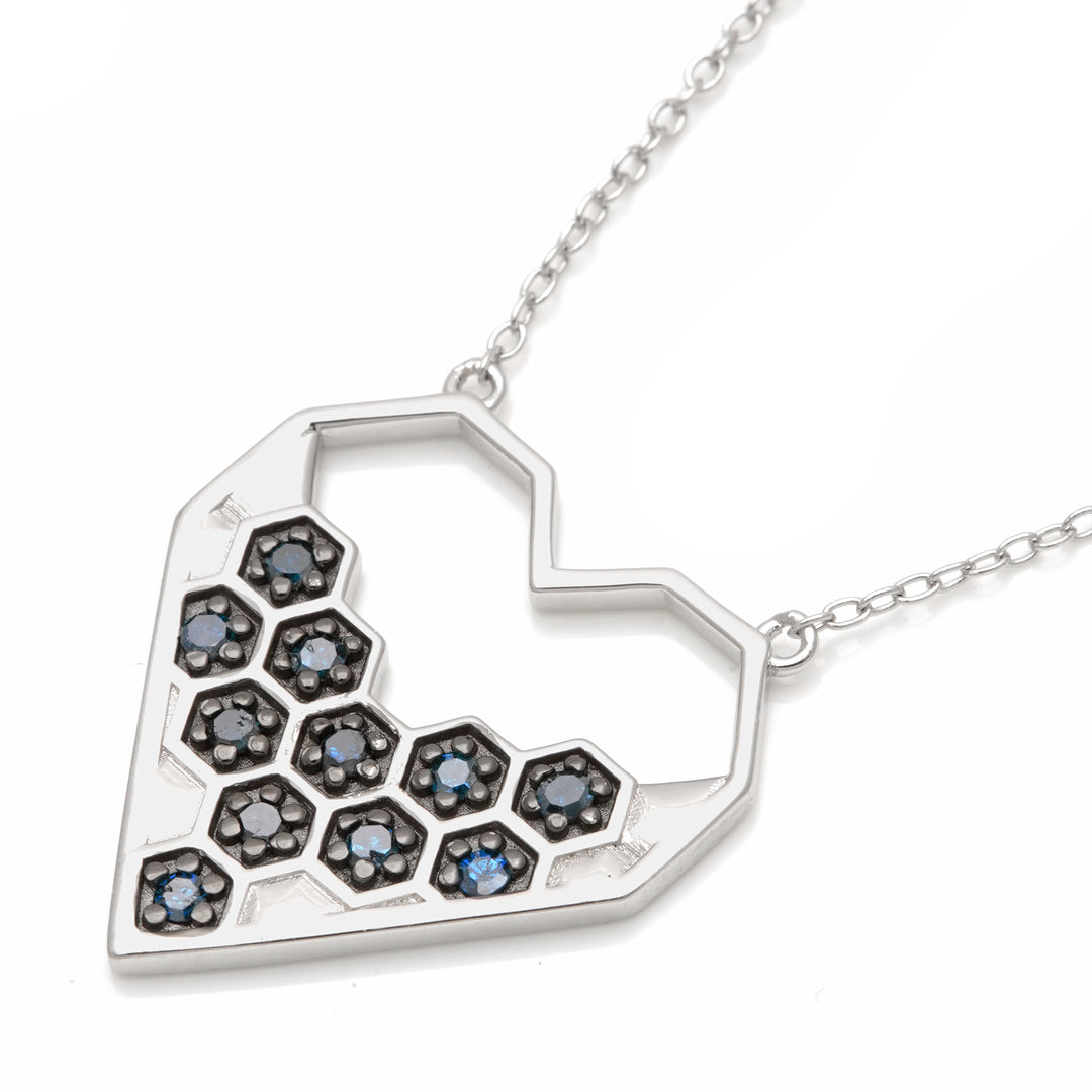 0.31 Cts Blue Diamond Necklace in 925 Two Tone