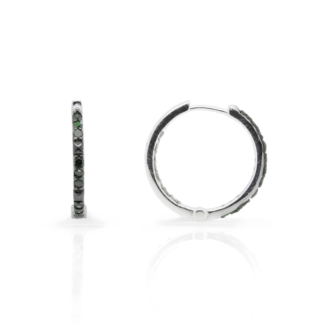 0.59 Cts Green Diamond Hoop Earring in 925 Two Tone