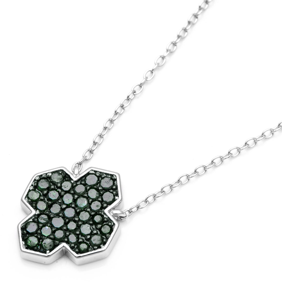 0.64 Cts Green Diamond Necklace in 925 Two Tone