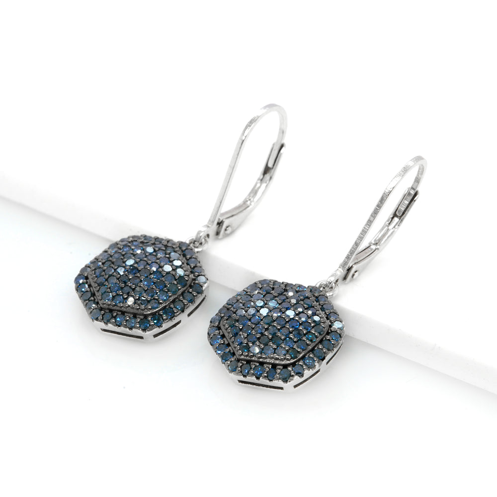 1.24 Cts Blue Diamond Earring in 925 Two Tone