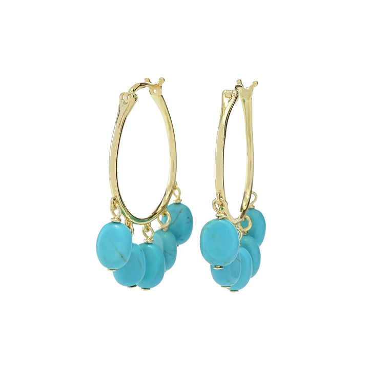 Turquoise Bead Hoop Earring in 18K Gold Plated Brass