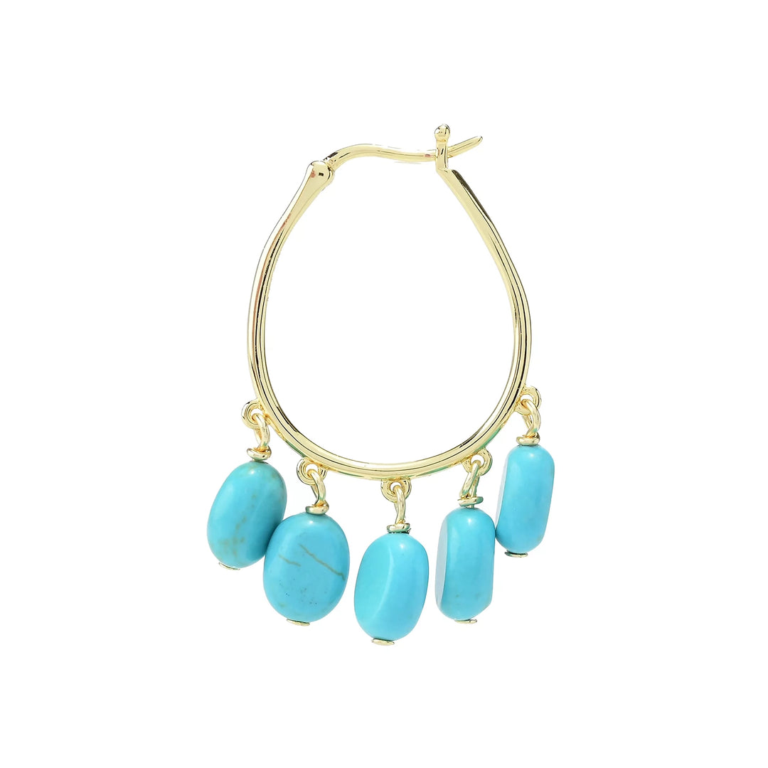 Turquoise Bead Hoop Earring in 18K Gold Plated Brass