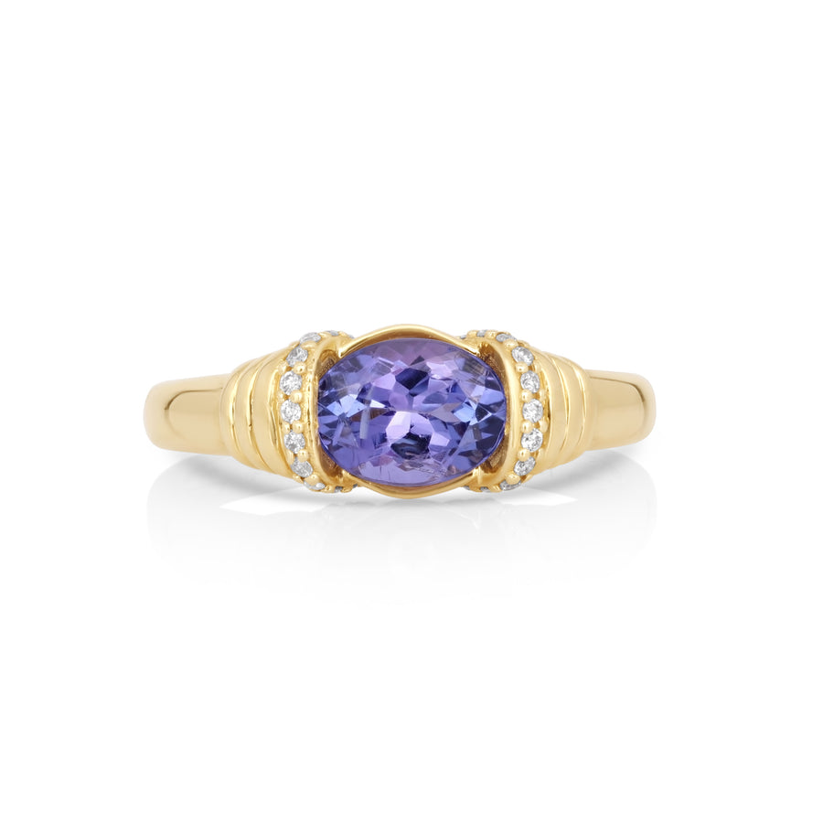 1.75 Cts Tanzanite and White Diamond Ring in 14K Yellow Gold