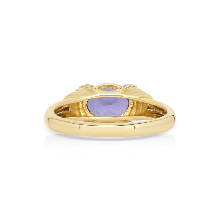 1.75 Cts Tanzanite and White Diamond Ring in 14K Yellow Gold