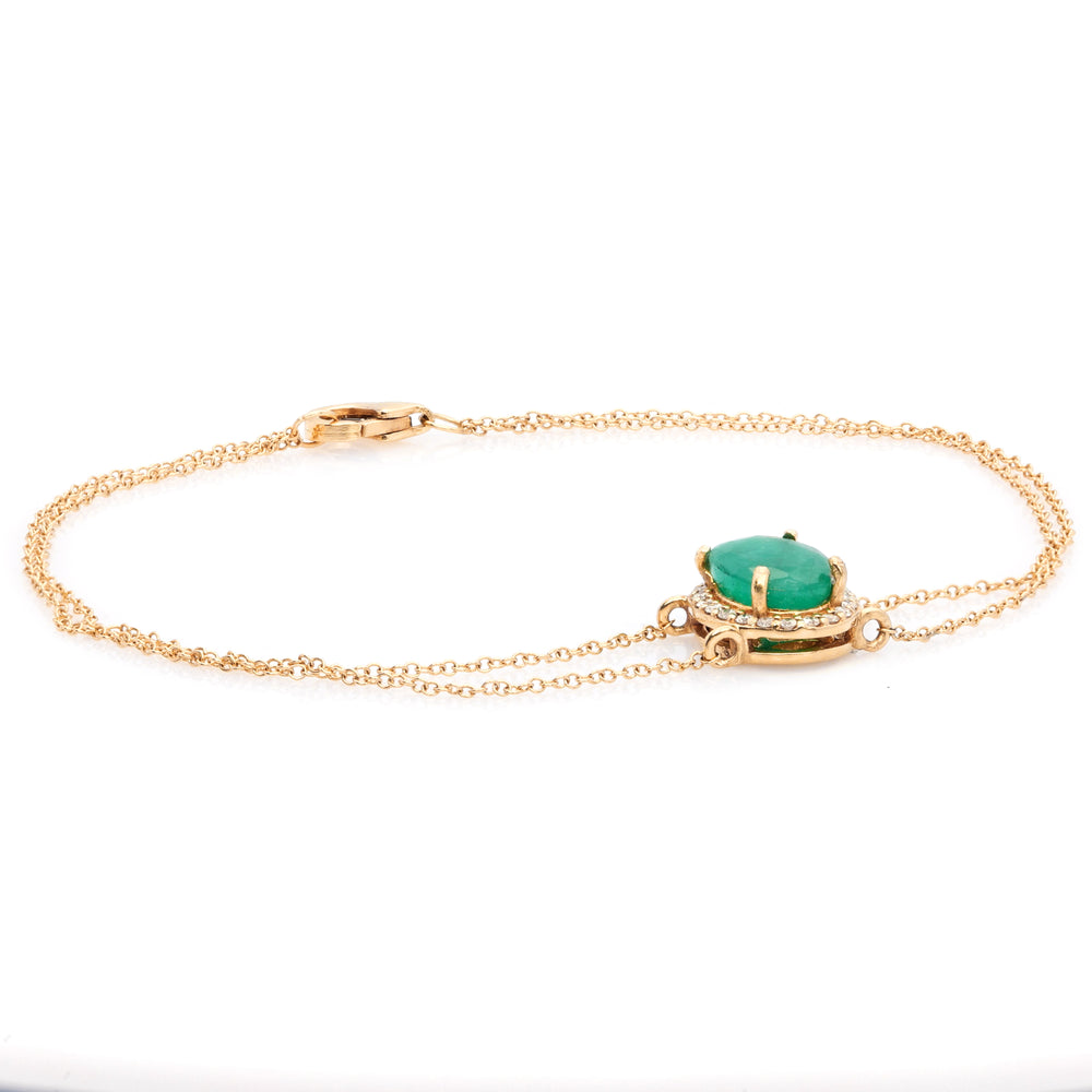 1.35 Cts Emerald and White Diamond Bracelet in 14K Yellow Gold