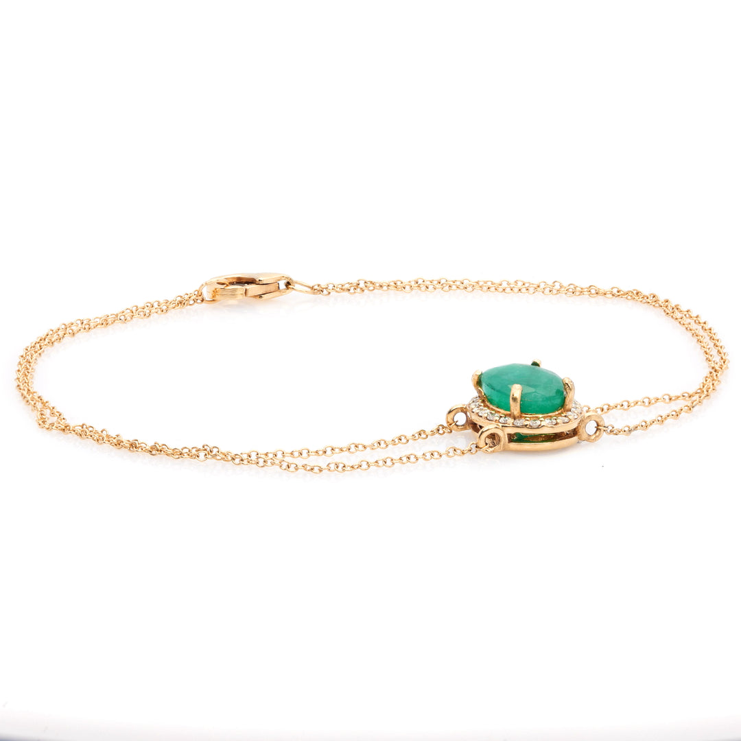 1.35 Cts Emerald and White Diamond Bracelet in 14K Yellow Gold