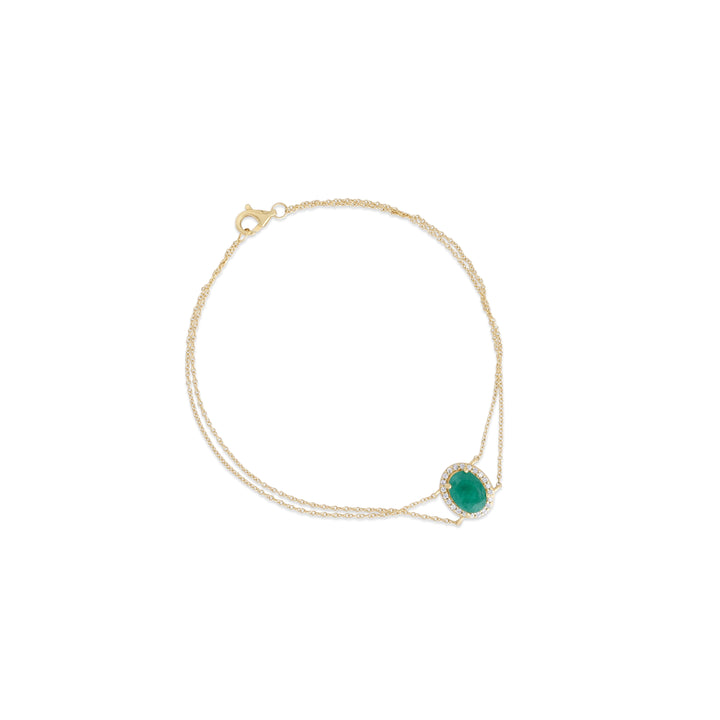 1.35 Cts Emerald and White Diamond Bracelet in 14K Yellow Gold