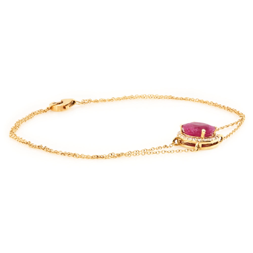 1.35 Cts Ruby and White Diamond Bracelet in 14K Yellow Gold