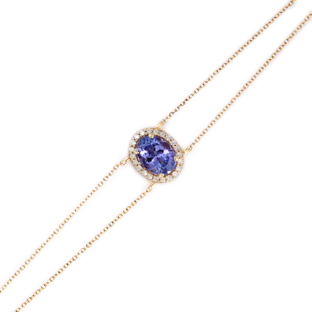 1.35 Cts Tanzanite and White Diamond Bracelet in 14K Yellow Gold