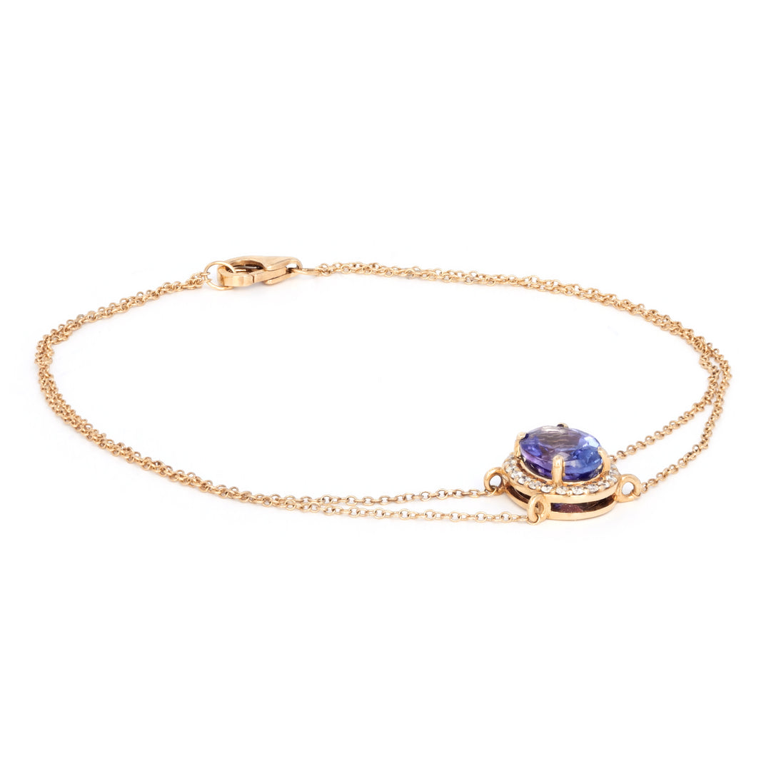 1.35 Cts Tanzanite and White Diamond Bracelet in 14K Yellow Gold