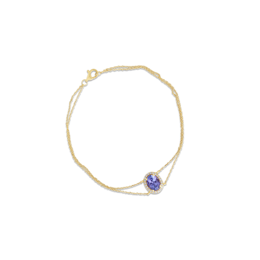 1.35 Cts Tanzanite and White Diamond Bracelet in 14K Yellow Gold