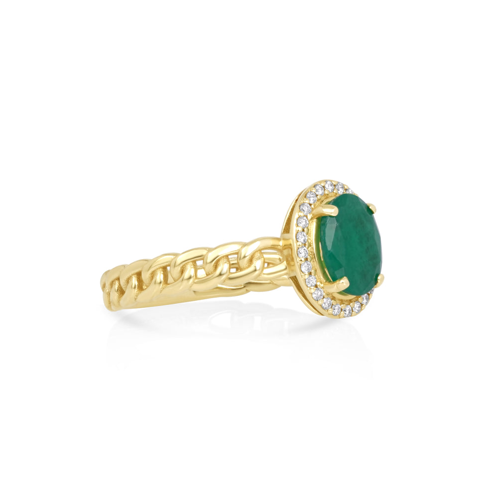 1.25 Cts Emerald and White Diamond Ring in 14K Yellow Gold