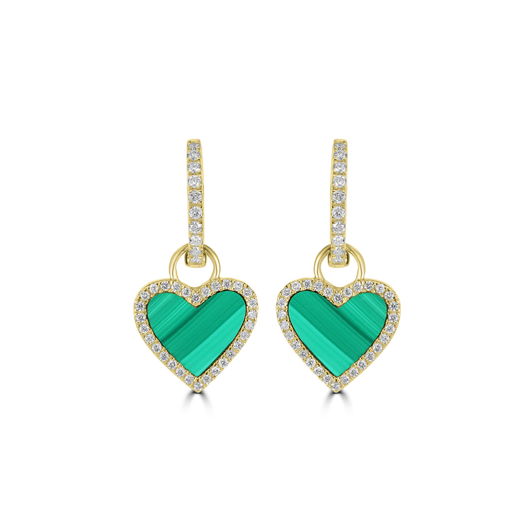 0.35 Cts White Diamond and Malachite Earring in 14K Yellow Gold