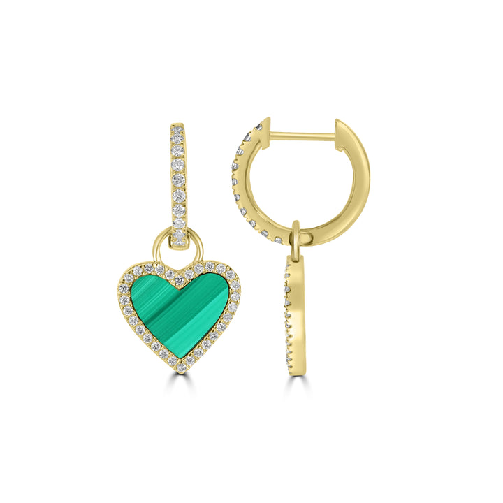 0.35 Cts White Diamond and Malachite Earring in 14K Yellow Gold