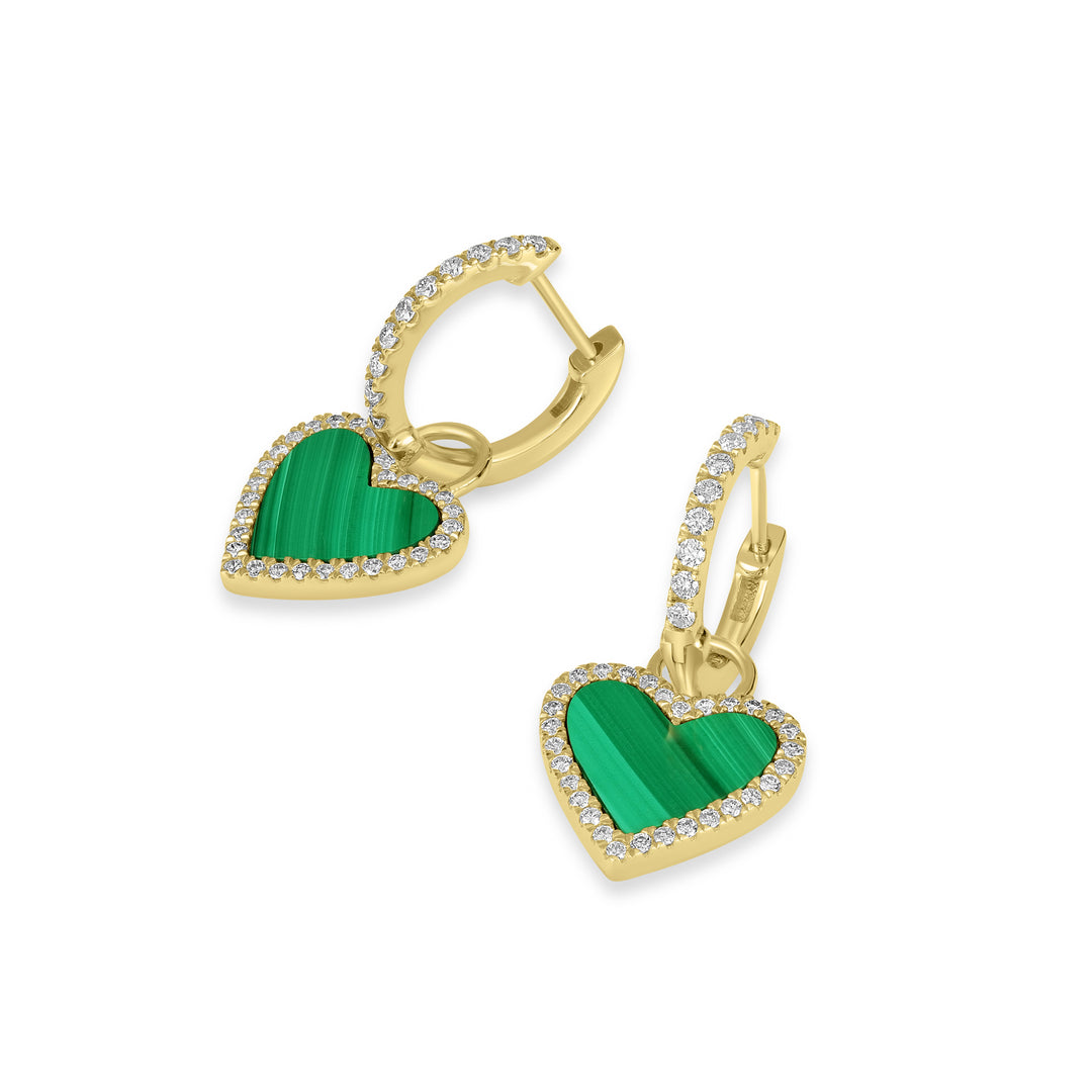 0.35 Cts White Diamond and Malachite Earring in 14K Yellow Gold