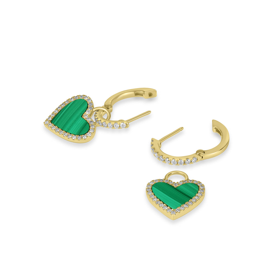 0.35 Cts White Diamond and Malachite Earring in 14K Yellow Gold