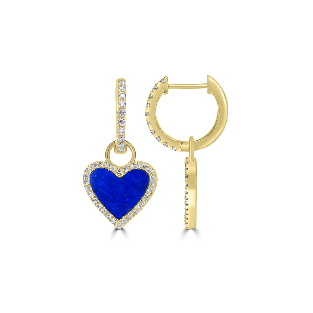 0.37 Cts White Diamond and Lapis Earring in 14K Yellow Gold