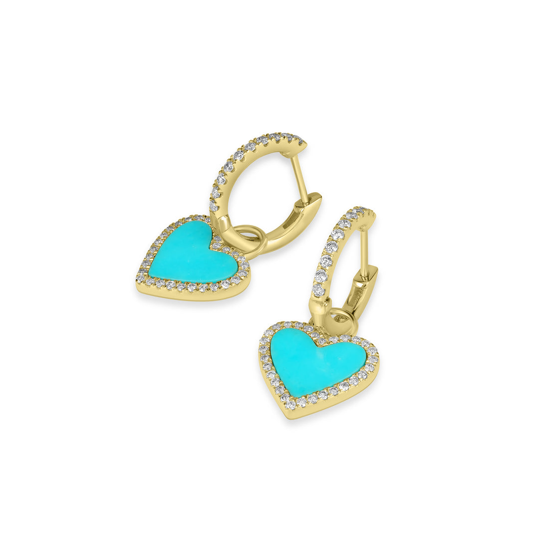 0.37 Cts White Diamond and Turquoise Earring in 14K Yellow Gold