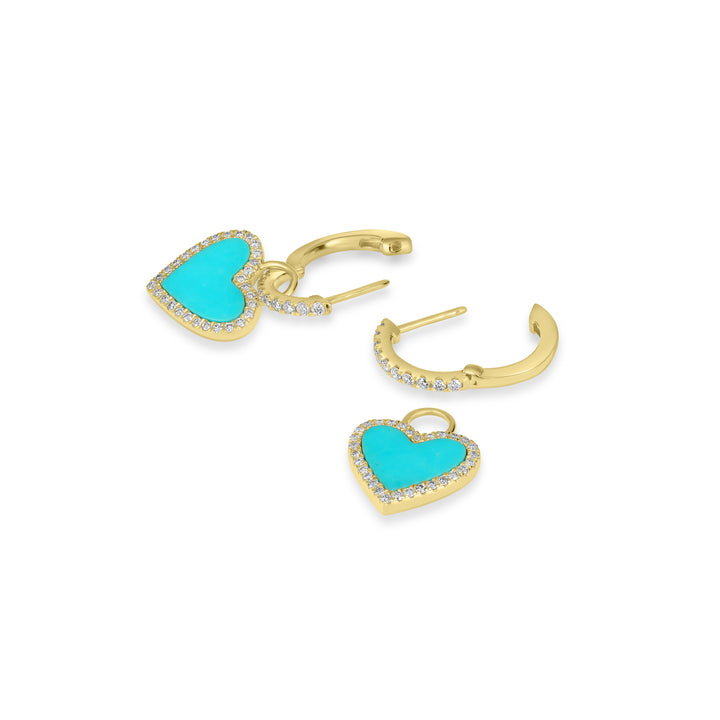 0.37 Cts White Diamond and Turquoise Earring in 14K Yellow Gold