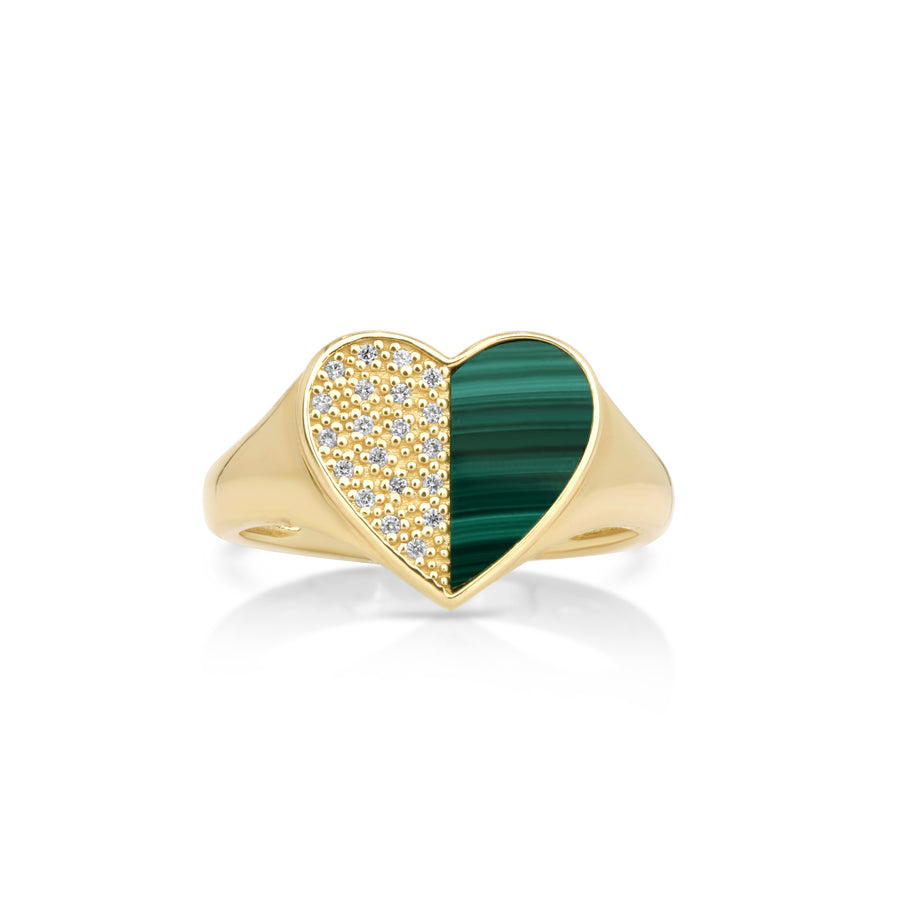 0.06 Cts White Diamond and Malachite Ring in 14K Yellow Gold