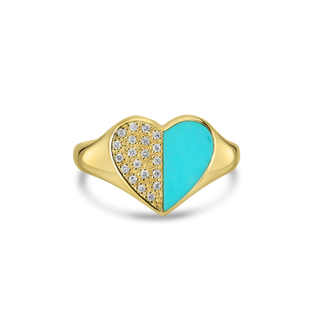 0.02 Cts White Diamond and Cts Turquoise Ring in 14K Yellow Gold