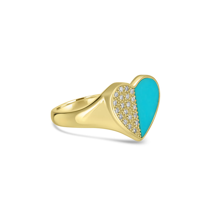 0.02 Cts White Diamond and Cts Turquoise Ring in 14K Yellow Gold