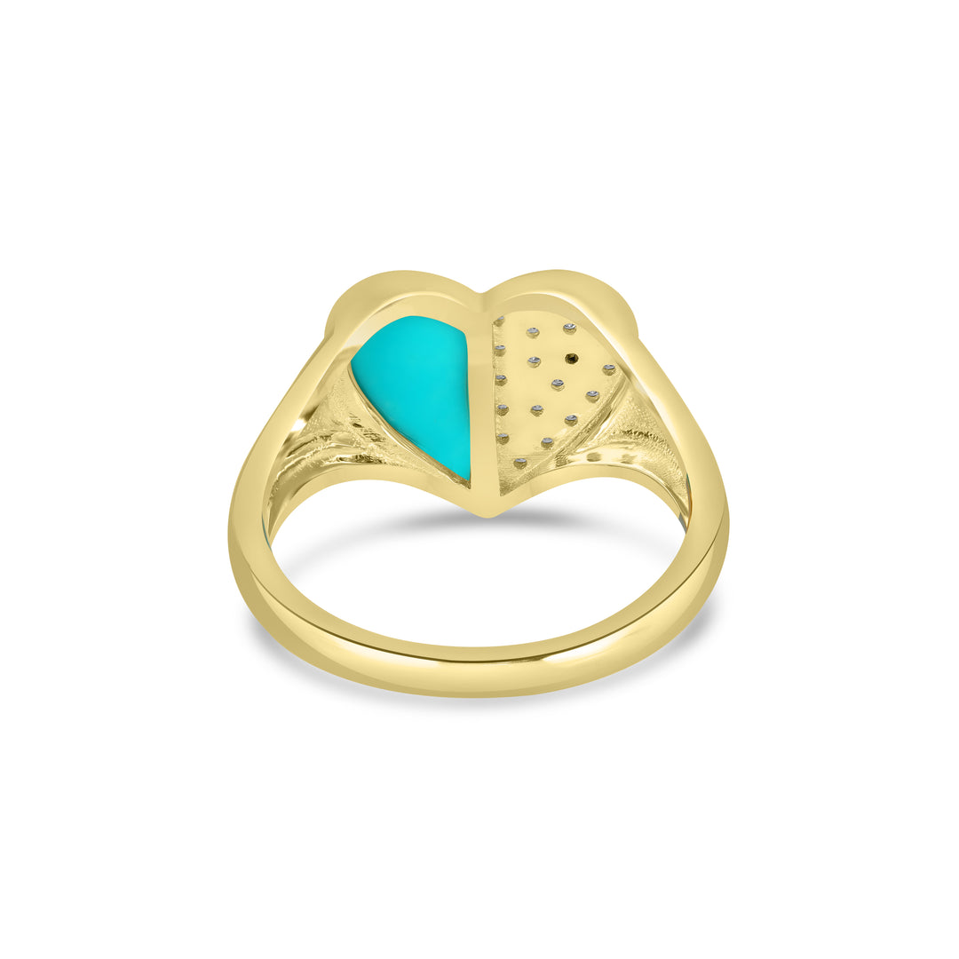 0.02 Cts White Diamond and Cts Turquoise Ring in 14K Yellow Gold