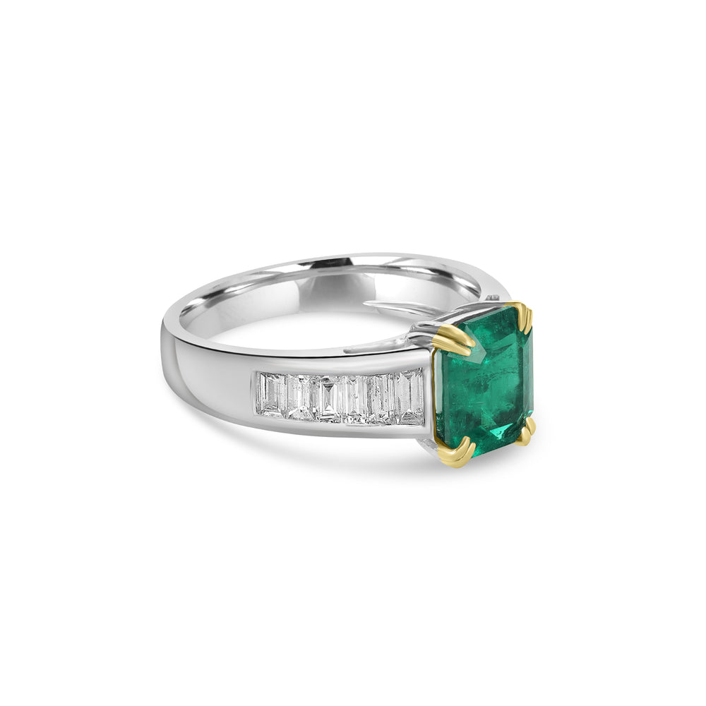 1.42 Cts Emerald and White Diamond Ring in 18K Two Tone