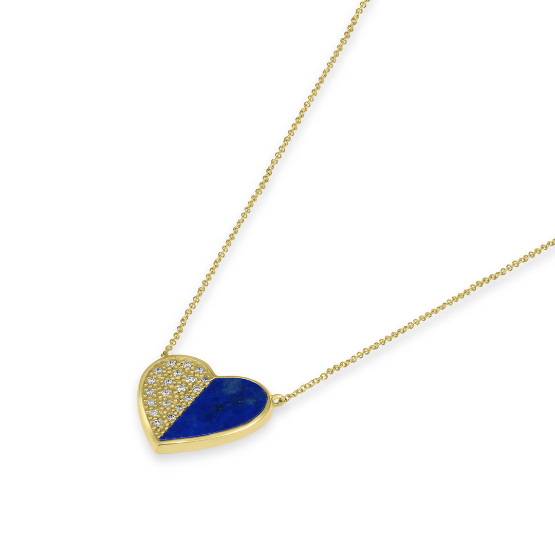 0.14 Cts White Diamond and Lapis Necklace in 14K Yellow Gold