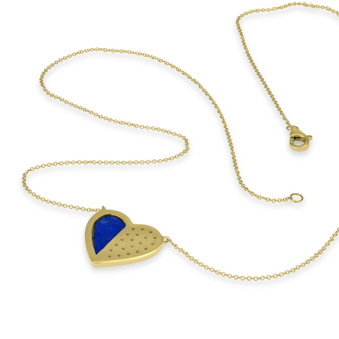 0.14 Cts White Diamond and Lapis Necklace in 14K Yellow Gold