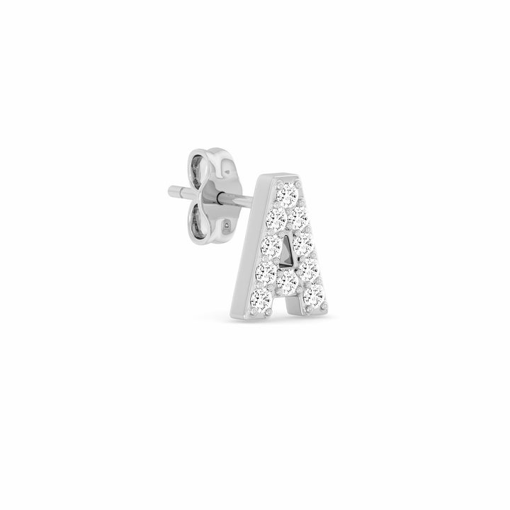 0.05 Cts White Diamond Letter "A" Single Sided Earring in 14K Gold