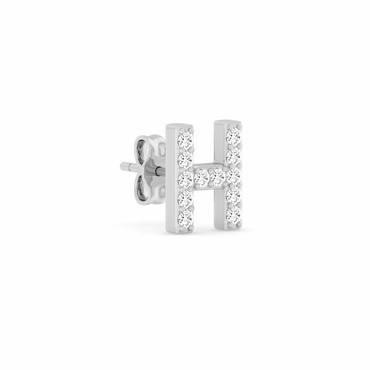 0.06 Cts White Diamond Letter "H" Single Sided Earring in 14K Gold