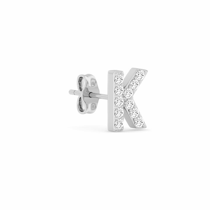 0.06 Cts White Diamond Letter "K" Single Sided Earring in 14K Gold