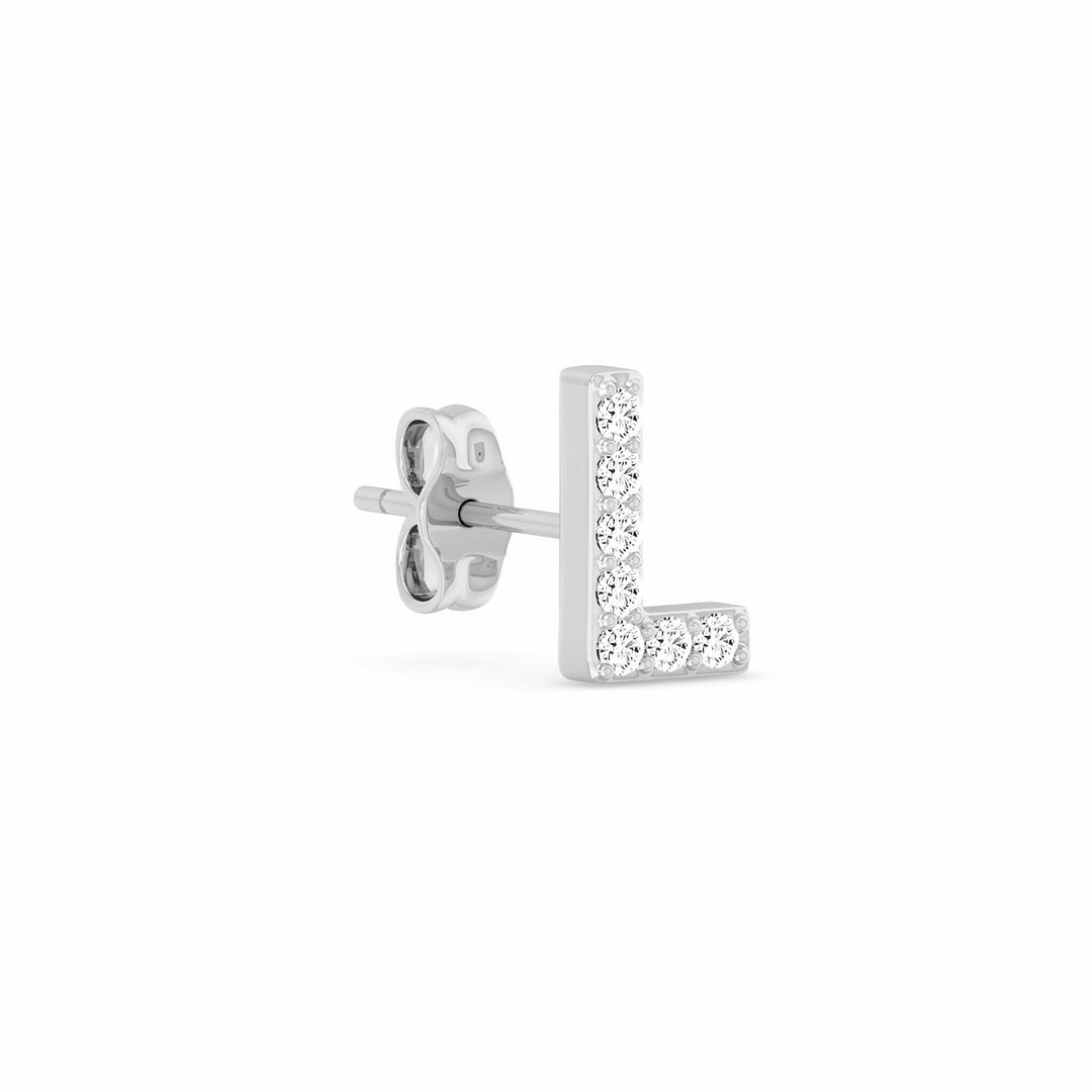 0.04 Cts White Diamond Letter "L" Single Sided Earring in 14K Gold