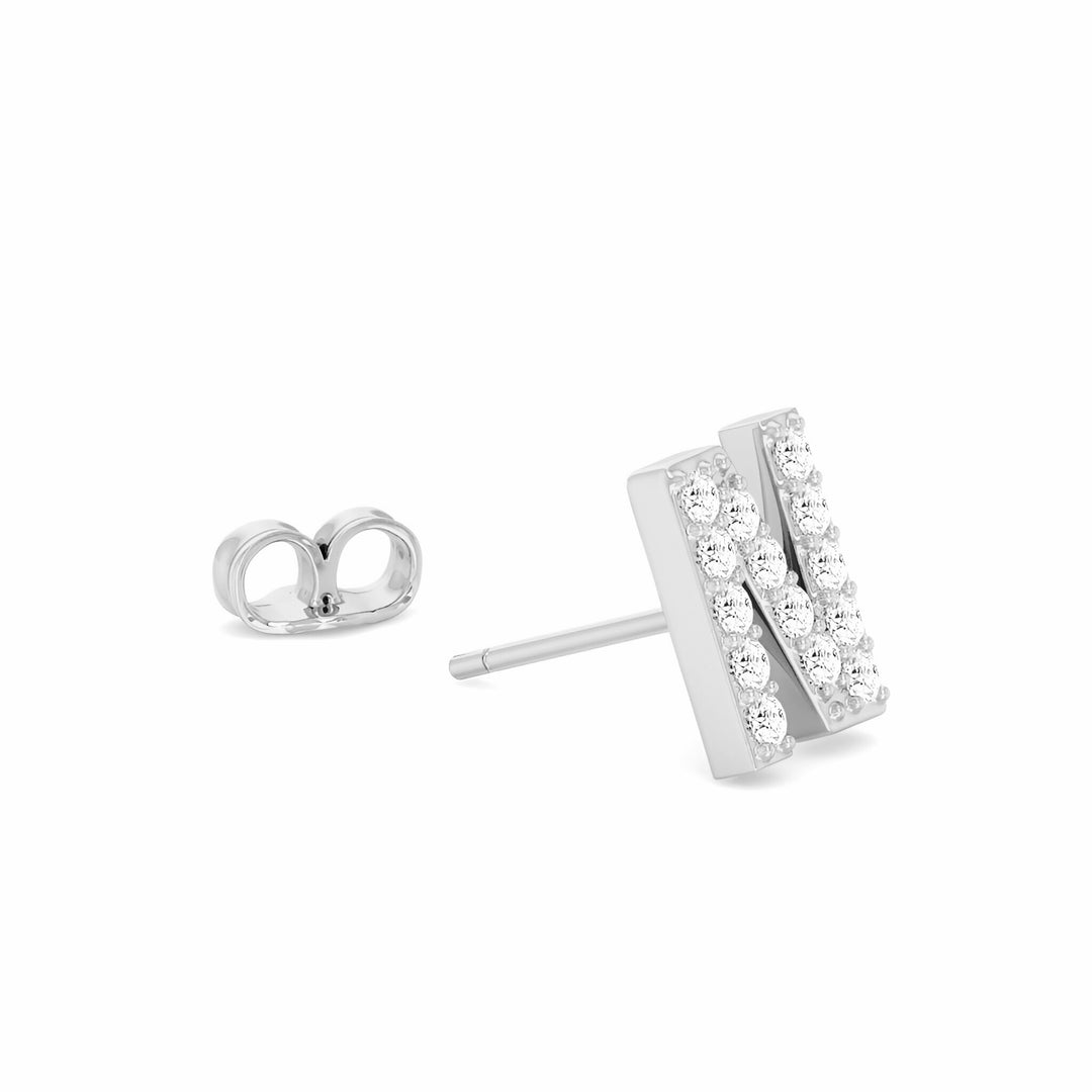 0.07 Cts White Diamond Letter "N" Single Sided Earring in 14K Gold