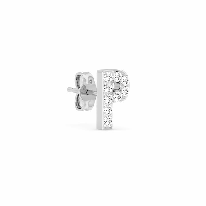 0.05 Cts White Diamond Letter "P" Single Sided Earring in 14K Gold