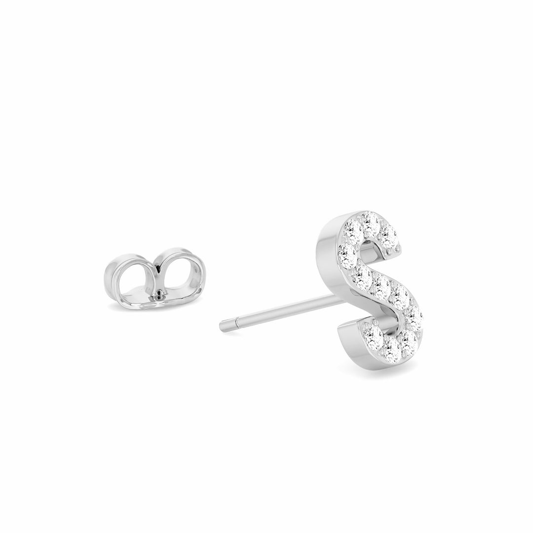0.06 Cts White Diamond Letter "S" Single Sided Earring in 14K Gold