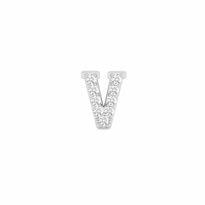 0.05 Cts White Diamond Letter "V" Single Sided Earring in 14K Gold