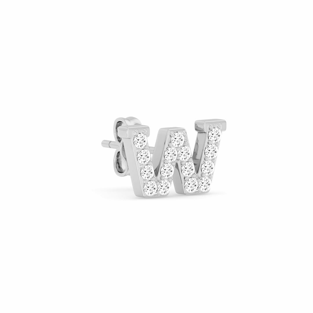 0.08 Cts White Diamond Letter "W" Single Sided Earring in 14K Gold