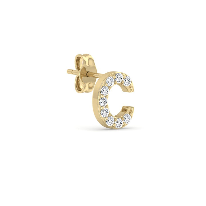 0.05 Cts White Diamond Letter "C" Single Sided Earring in 14K Gold