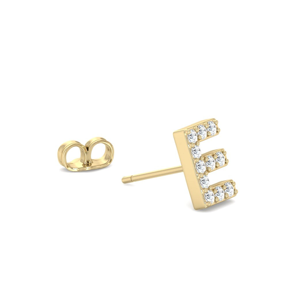 0.06 Cts White Diamond Letter "E" Single Sided Earring in 14K Gold