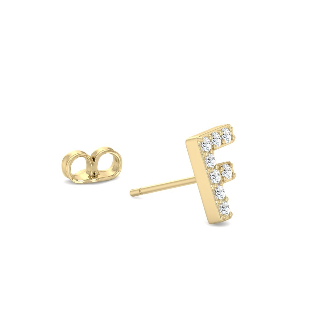 0.04 Cts White Diamond Letter "F" Single Sided Earring in 14K Gold