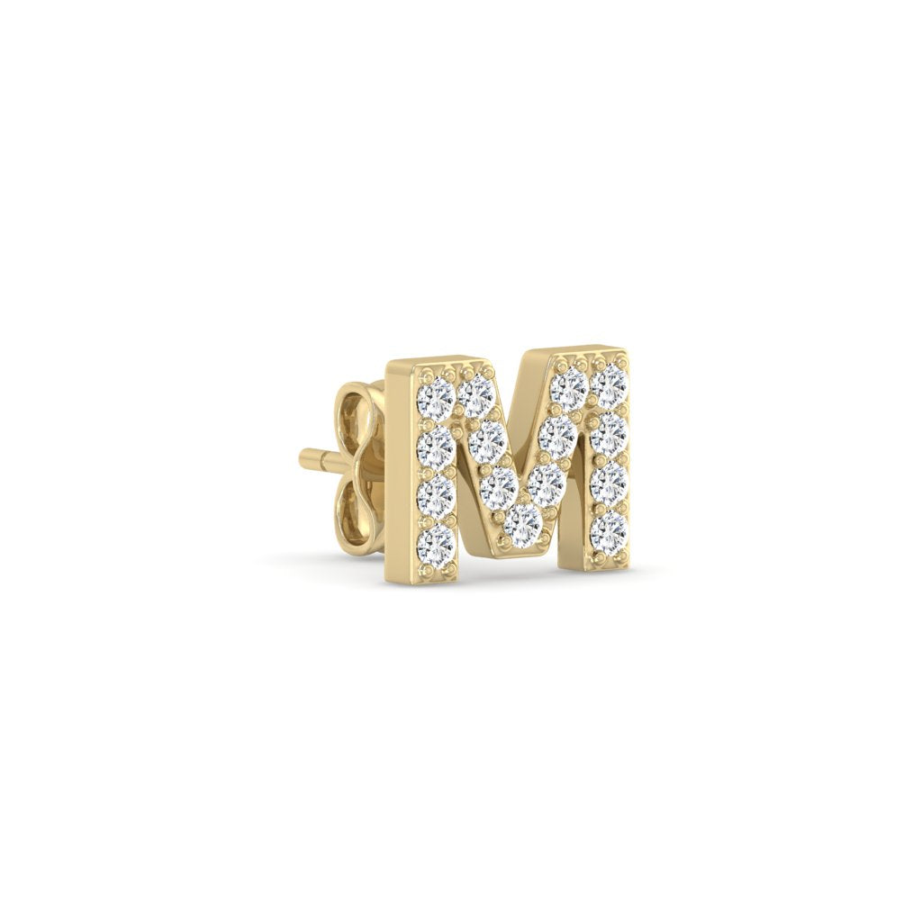 0.08 Cts White Diamond Letter "M" Single Sided Earring in 14K Gold