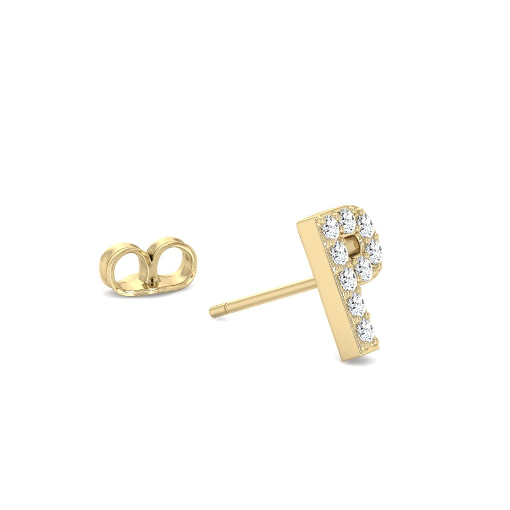 0.05 Cts White Diamond Letter "P" Single Sided Earring in 14K Gold
