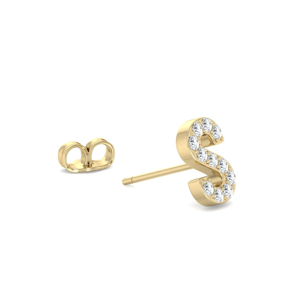 0.06 Cts White Diamond Letter "S" Single Sided Earring in 14K Gold