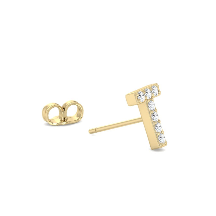 0.04 Cts White Diamond Letter "T" Single Sided Earring in 14K Gold